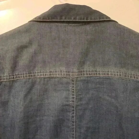 Calvin Klein Women's Blue Brady White Small Snap Front Denim Shirt - Picture 10 of 13